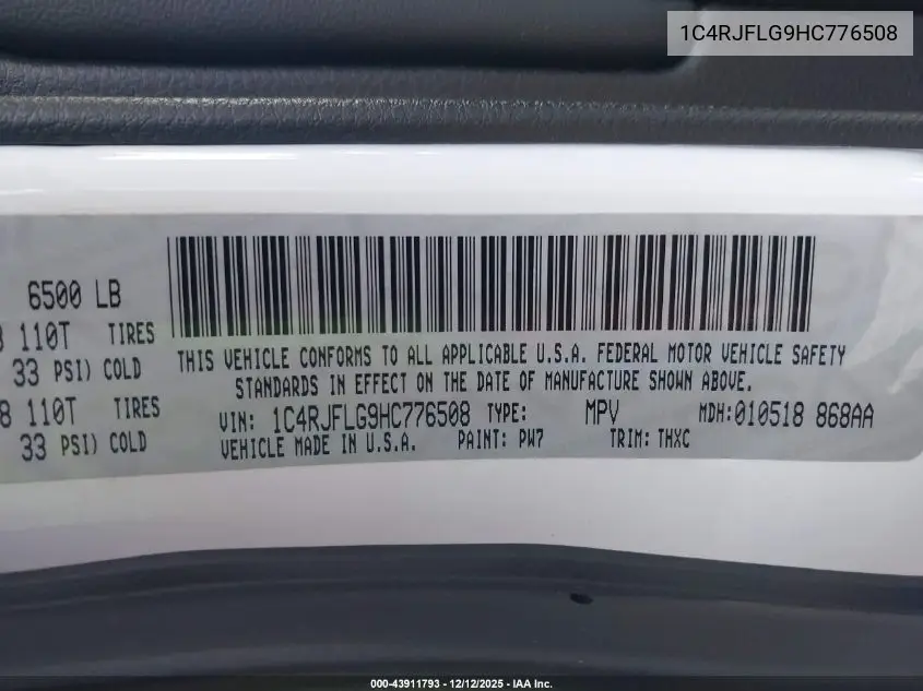 1C4RJFLG9HC776508 2017 Jeep Grand Cherokee Trailhawk 4X4