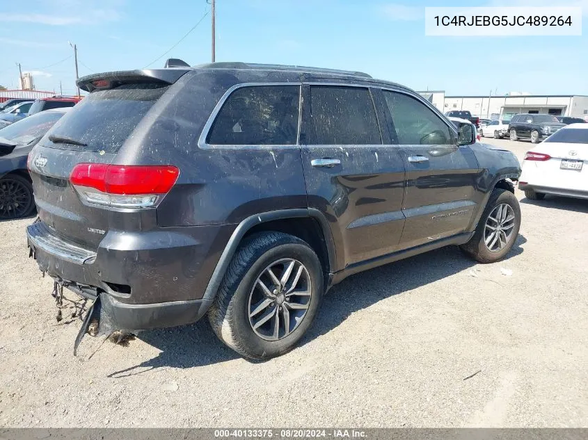 2018 Jeep Grand Cherokee Limited 4X2 VIN: 1C4RJEBG5JC489264 Lot: 40133375