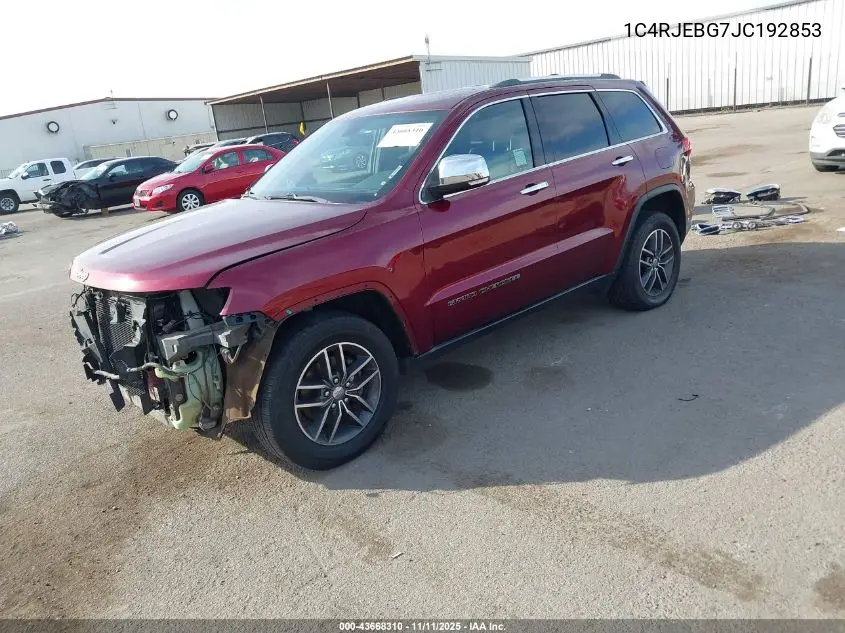 1C4RJEBG7JC192853 2018 Jeep Grand Cherokee Limited 4X2