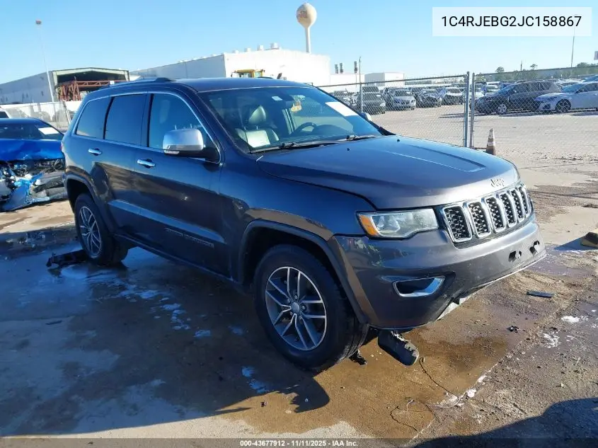 1C4RJEBG2JC158867 2018 Jeep Grand Cherokee Limited 4X2