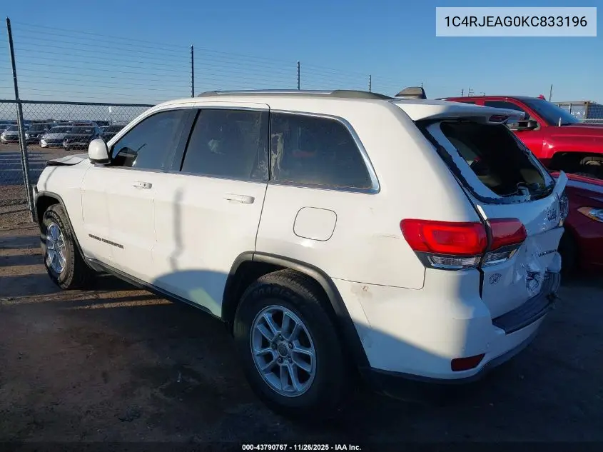 1C4RJEAG0KC833196 2019 Jeep Grand Cherokee Laredo E 4X2