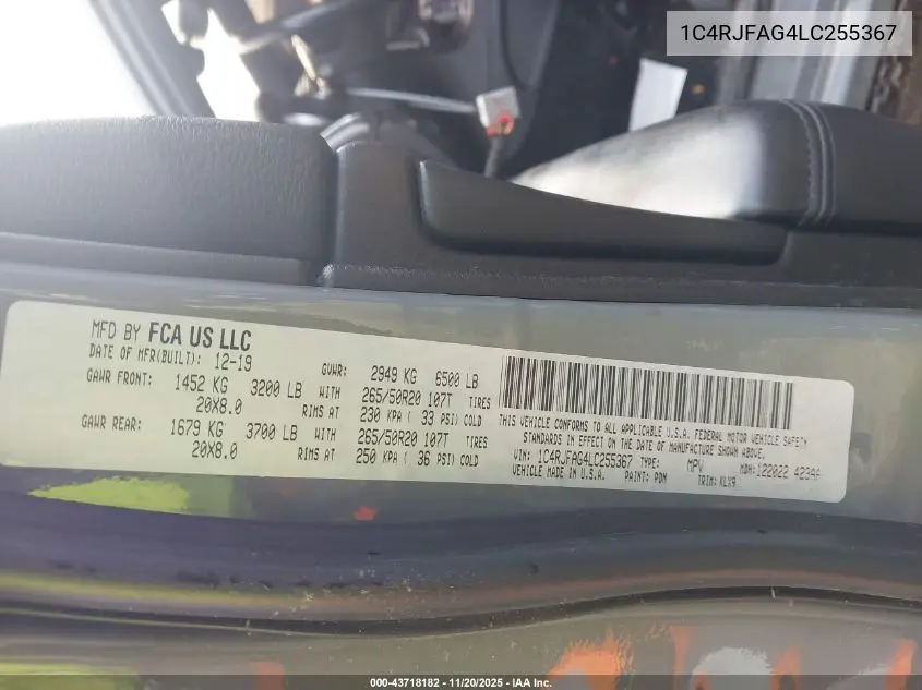 1C4RJFAG4LC255367 2020 Jeep Grand Cherokee Altitude 4X4