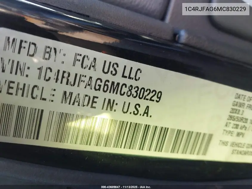 1C4RJFAG6MC830229 2021 Jeep Grand Cherokee Laredo X 4X4
