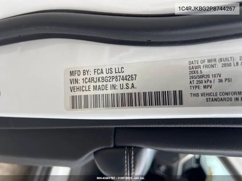 1C4RJKBG2P8744267 2023 Jeep Grand Cherokee L Limited 4X4