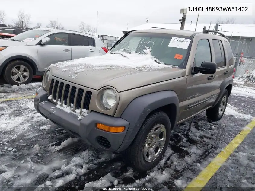 1J4GL48K93W651402 2003 Jeep Liberty Sport