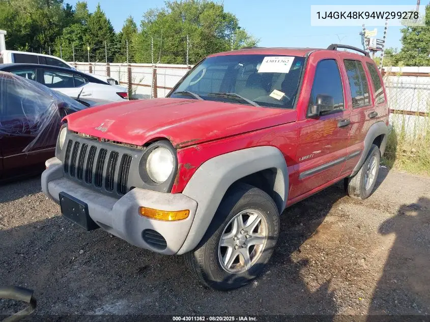 1J4GK48K94W299278 2004 Jeep Liberty Sport