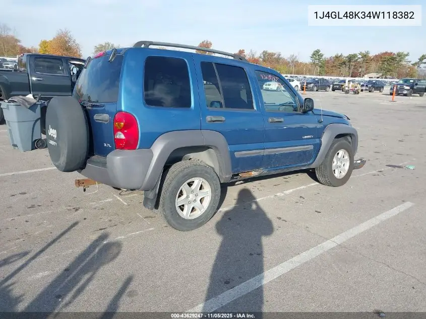 1J4GL48K34W118382 2004 Jeep Liberty Sport