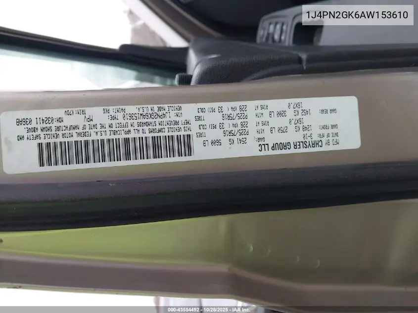 1J4PN2GK6AW153610 2010 Jeep Liberty Sport