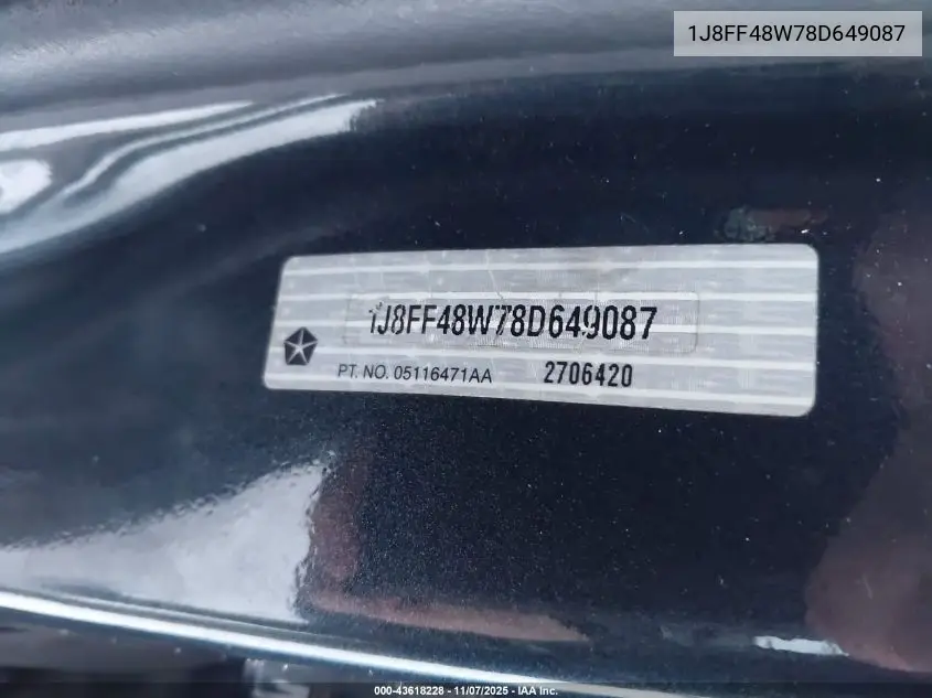 1J8FF48W78D649087 2008 Jeep Patriot Limited