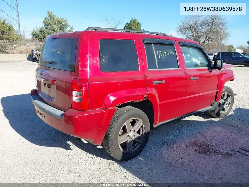 1J8FF28W38D639578 2008 Jeep Patriot Sport