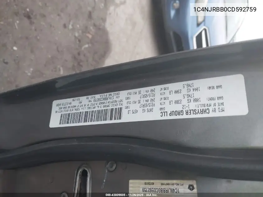 1C4NJRBB0CD592759 2012 Jeep Patriot Sport