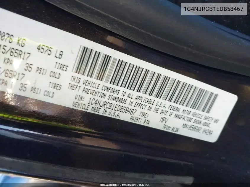 1C4NJRCB1ED858467 2014 Jeep Patriot Limited
