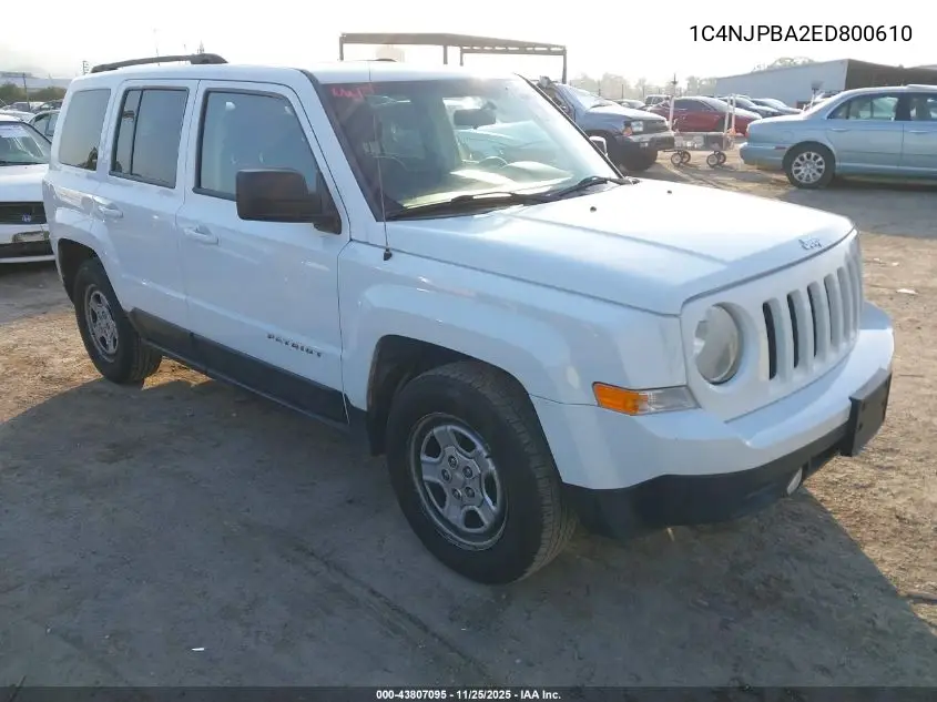 1C4NJPBA2ED800610 2014 Jeep Patriot Sport