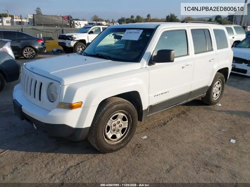 1C4NJPBA2ED800610 2014 Jeep Patriot Sport