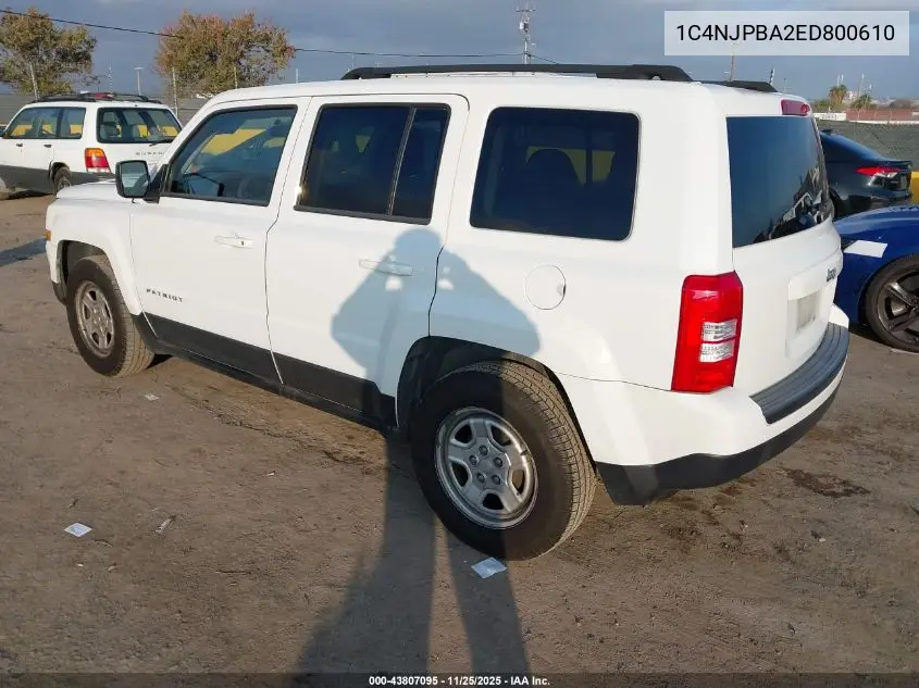 1C4NJPBA2ED800610 2014 Jeep Patriot Sport
