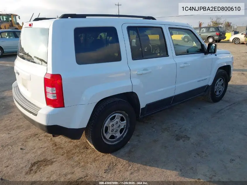 1C4NJPBA2ED800610 2014 Jeep Patriot Sport