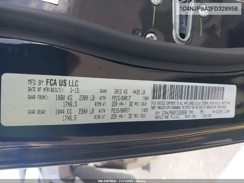 1C4NJPBA2FD328958 2015 Jeep Patriot Altitude Edition