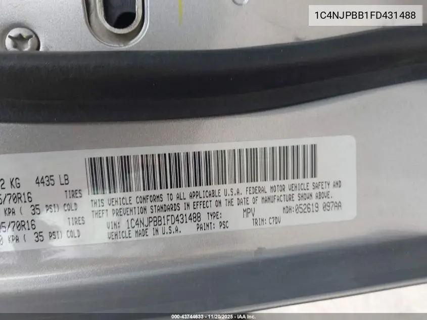 1C4NJPBB1FD431488 2015 Jeep Patriot Sport