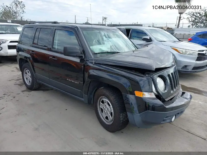 1C4NJPBA2GD600331 2016 Jeep Patriot Sport