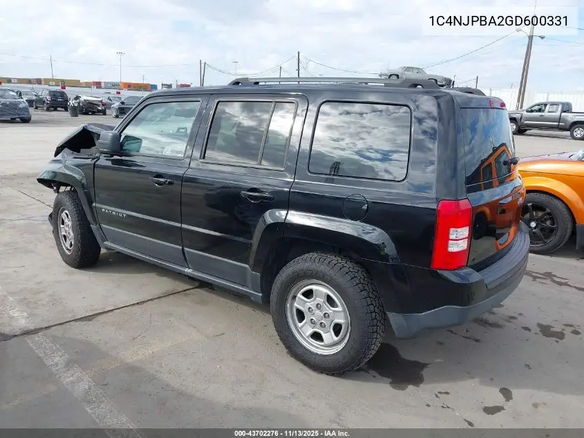 1C4NJPBA2GD600331 2016 Jeep Patriot Sport