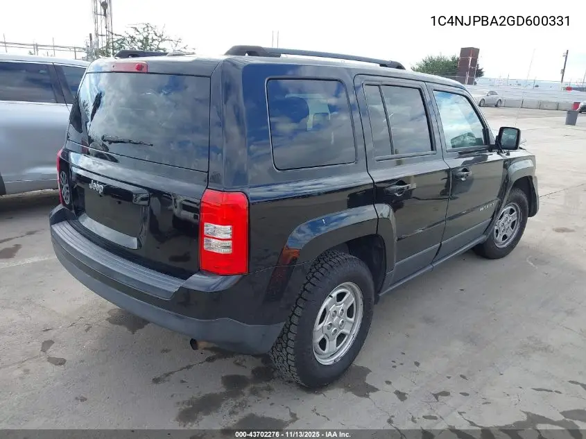 1C4NJPBA2GD600331 2016 Jeep Patriot Sport