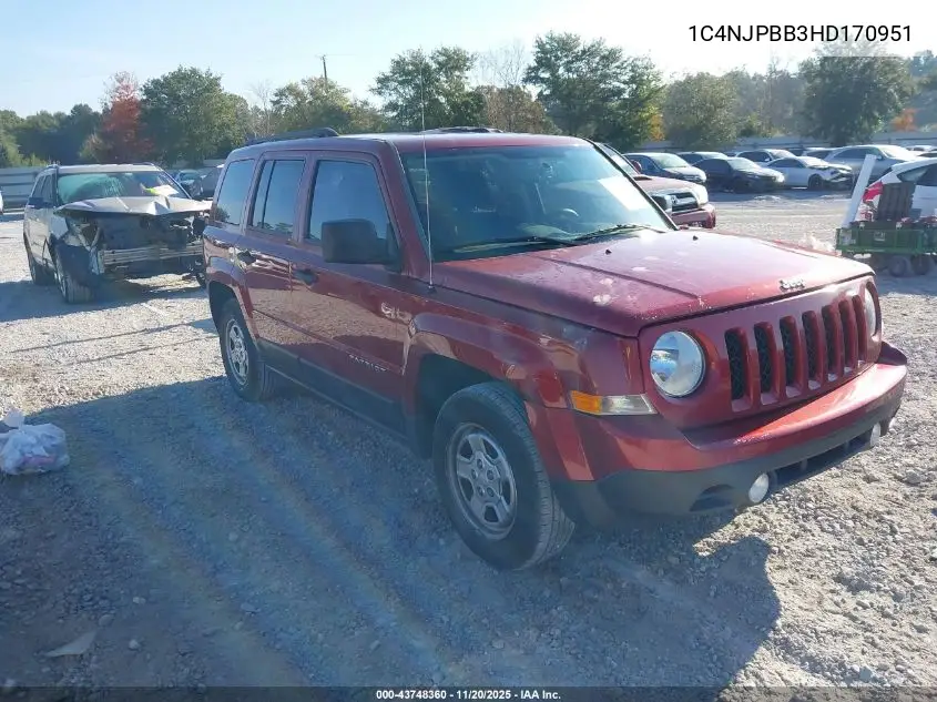 1C4NJPBB3HD170951 2017 Jeep Patriot Sport Fwd