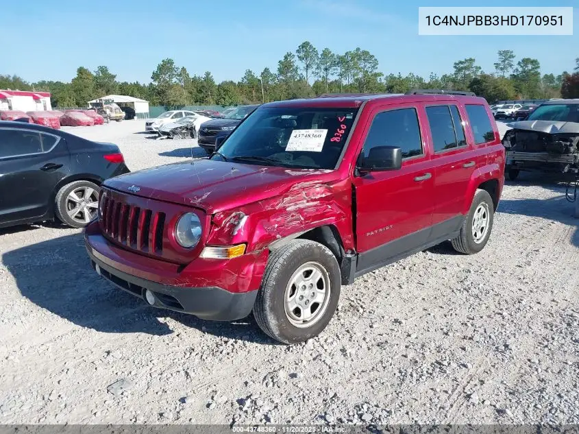 1C4NJPBB3HD170951 2017 Jeep Patriot Sport Fwd