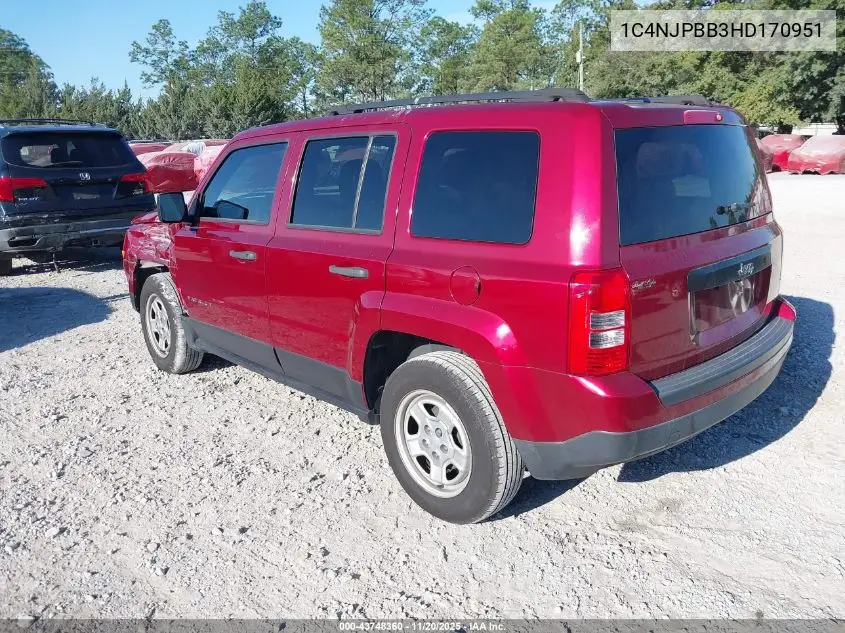 1C4NJPBB3HD170951 2017 Jeep Patriot Sport Fwd