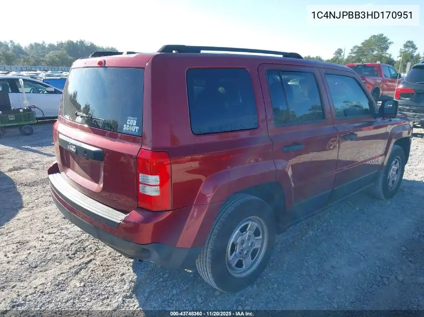 1C4NJPBB3HD170951 2017 Jeep Patriot Sport Fwd