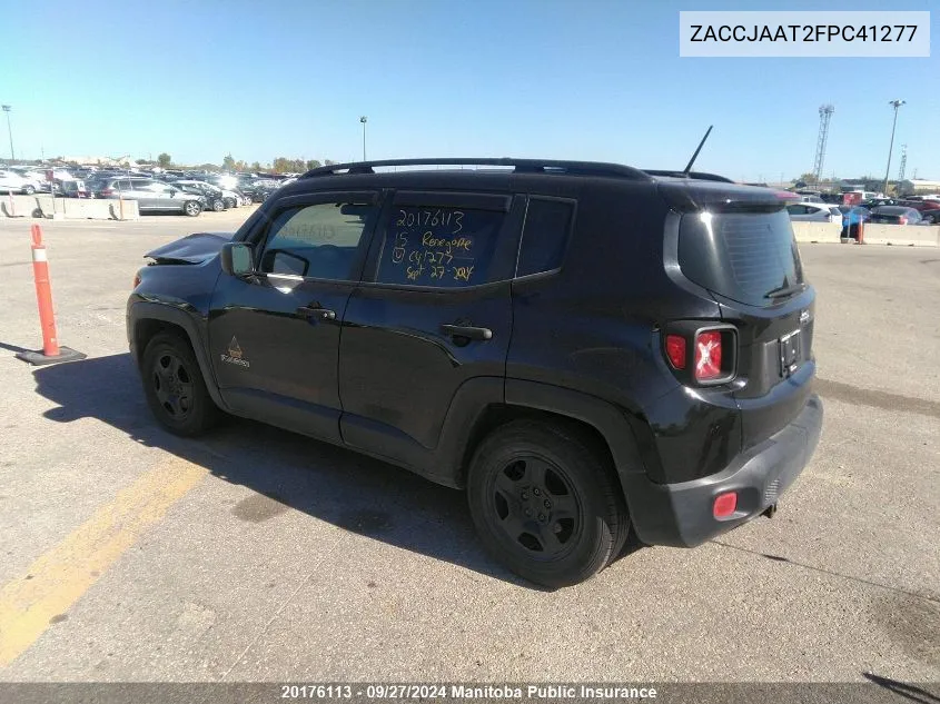 2015 Jeep Renegade North VIN: ZACCJAAT2FPC41277 Lot: 20176113