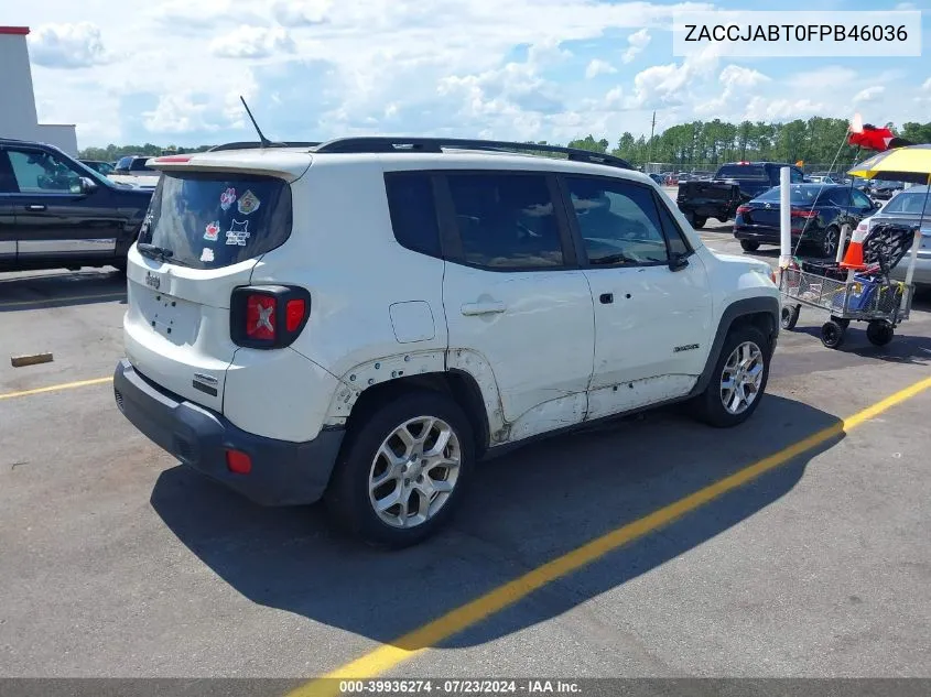 2015 Jeep Renegade Latitude VIN: ZACCJABT0FPB46036 Lot: 39936274