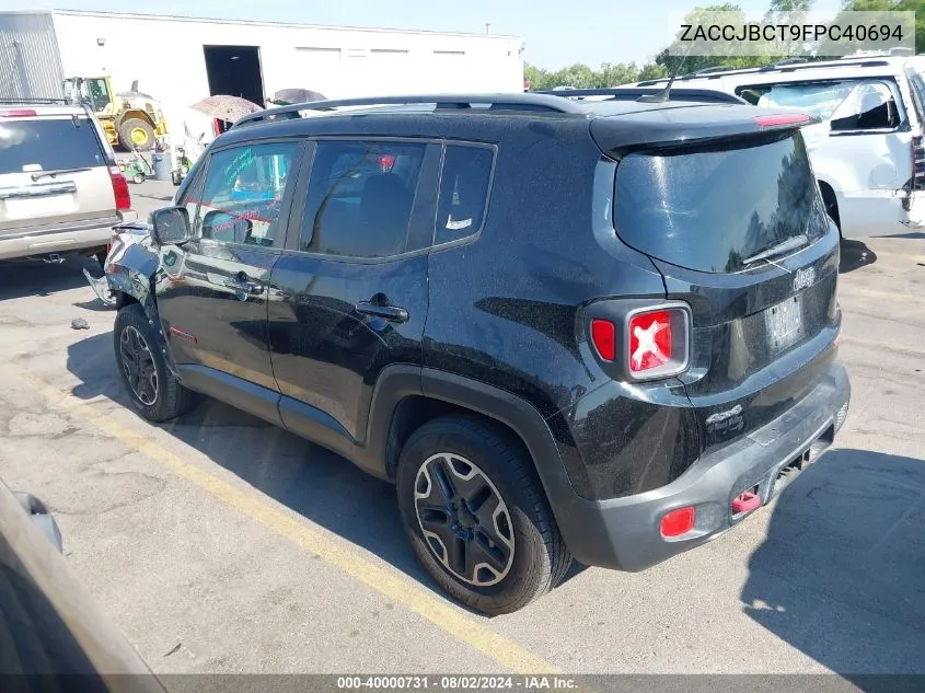 2015 Jeep Renegade Trailhawk VIN: ZACCJBCT9FPC40694 Lot: 40000731