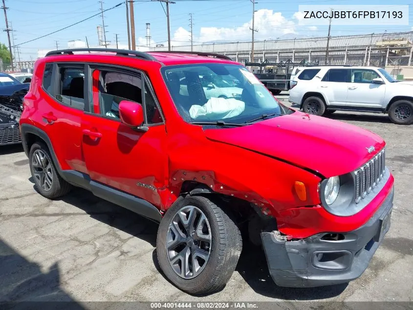 2015 Jeep Renegade Latitude VIN: ZACCJBBT6FPB17193 Lot: 40014444