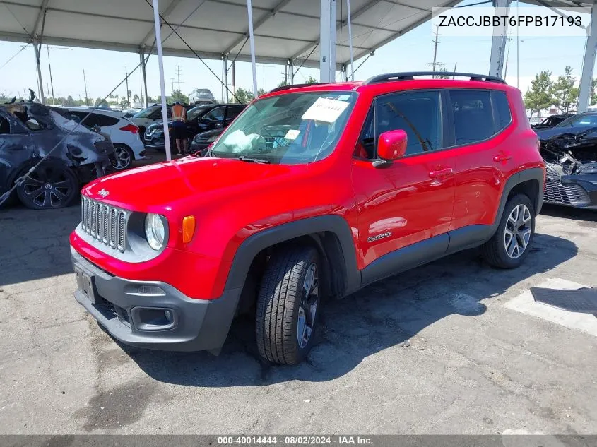 2015 Jeep Renegade Latitude VIN: ZACCJBBT6FPB17193 Lot: 40014444