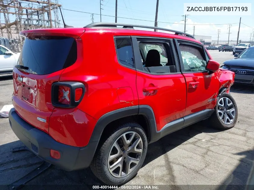 2015 Jeep Renegade Latitude VIN: ZACCJBBT6FPB17193 Lot: 40014444