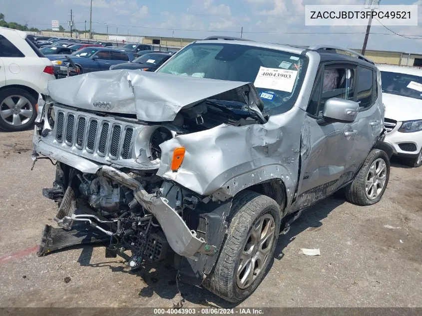 2015 Jeep Renegade Limited VIN: ZACCJBDT3FPC49521 Lot: 40043903