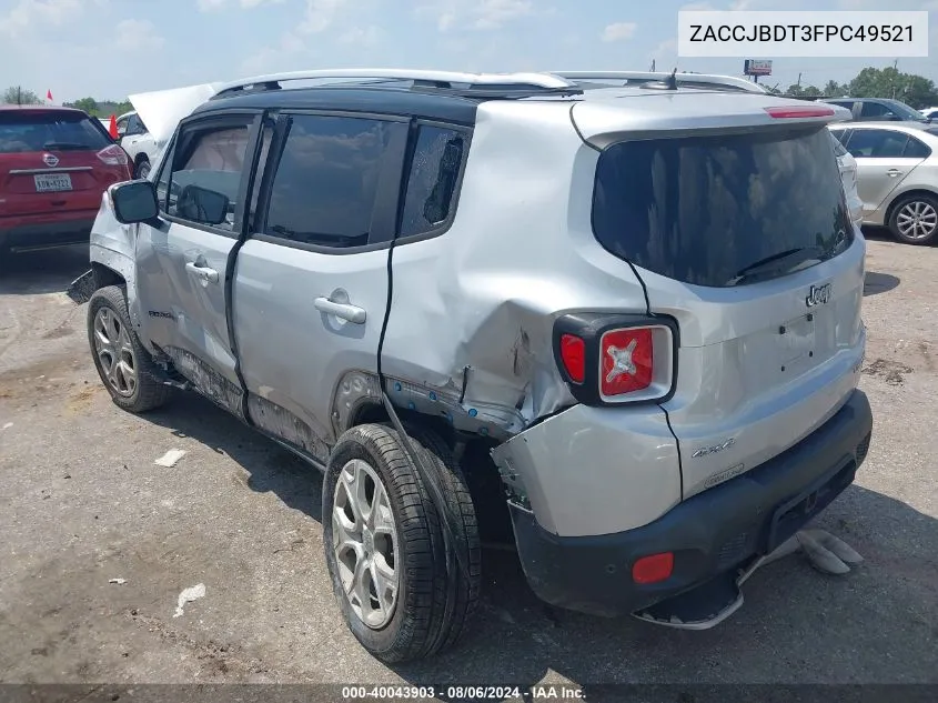 2015 Jeep Renegade Limited VIN: ZACCJBDT3FPC49521 Lot: 40043903