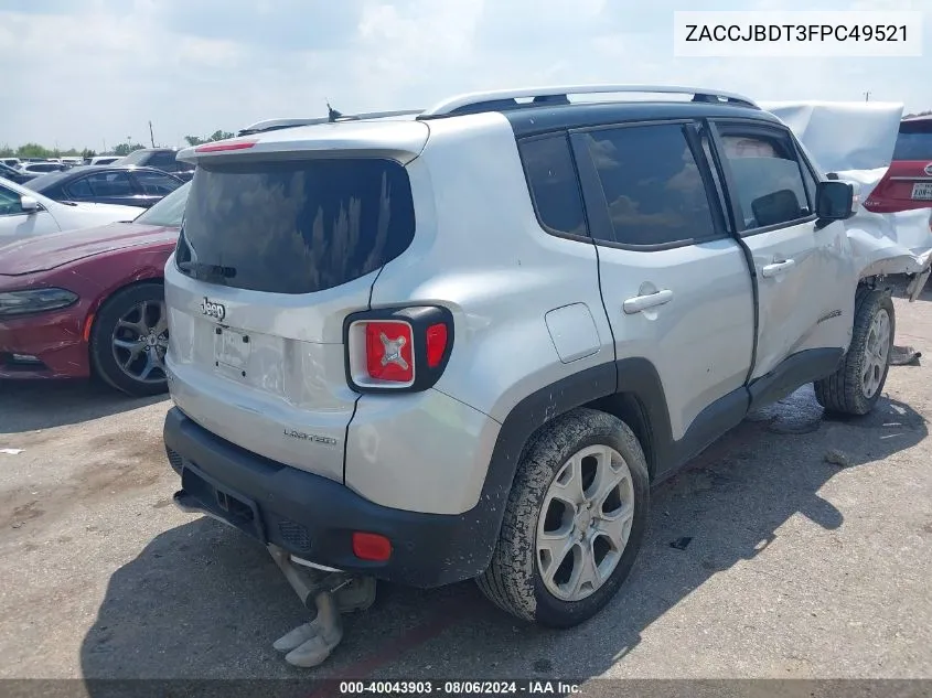 2015 Jeep Renegade Limited VIN: ZACCJBDT3FPC49521 Lot: 40043903