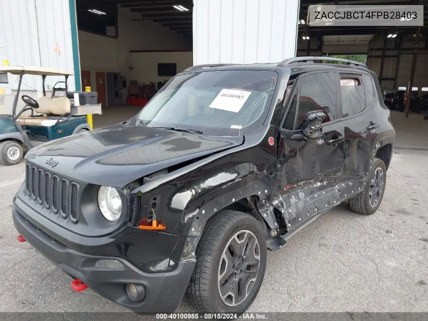 2015 Jeep Renegade Trailhawk VIN: ZACCJBCT4FPB28403 Lot: 40100985