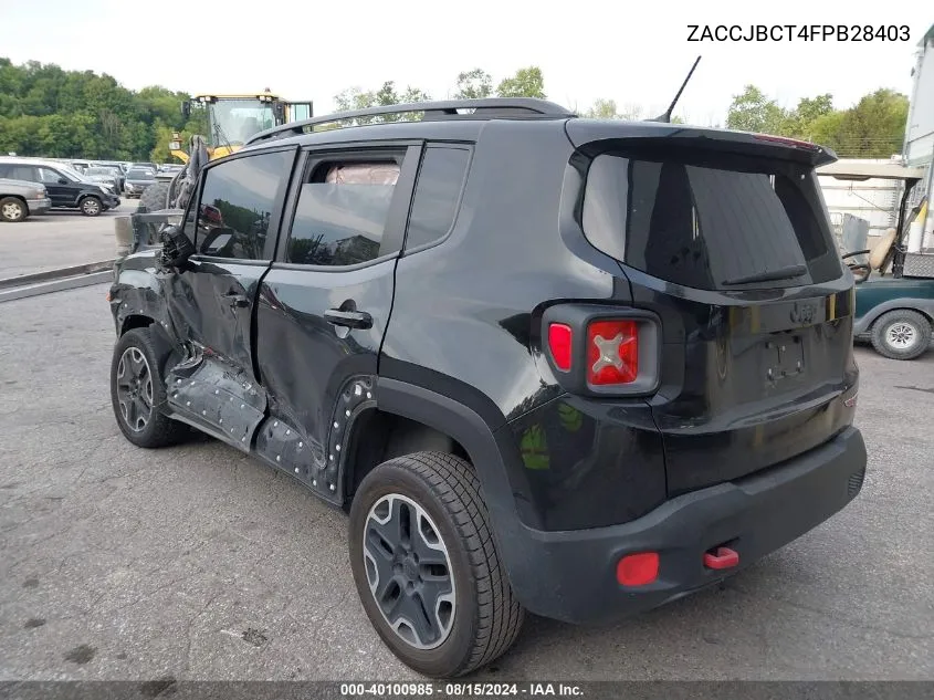 2015 Jeep Renegade Trailhawk VIN: ZACCJBCT4FPB28403 Lot: 40100985