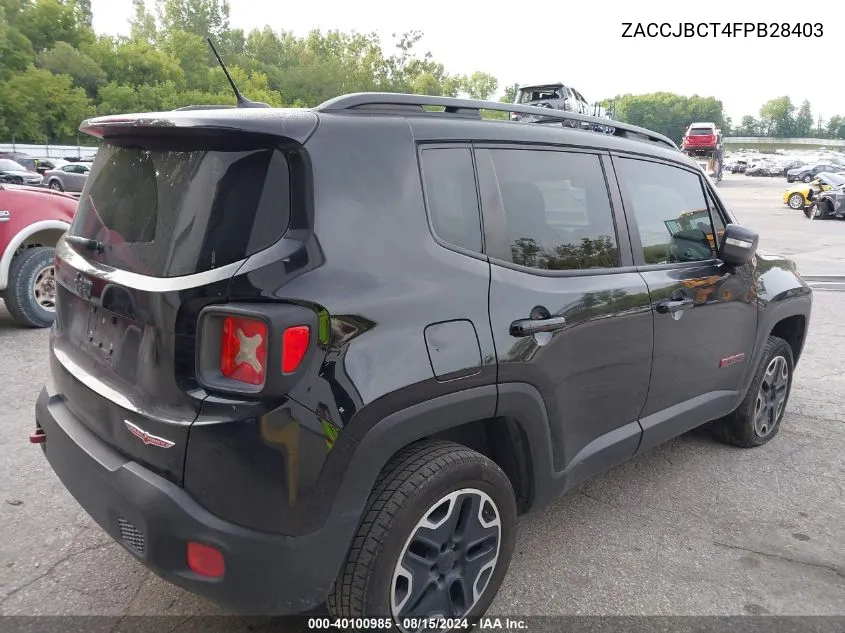 2015 Jeep Renegade Trailhawk VIN: ZACCJBCT4FPB28403 Lot: 40100985