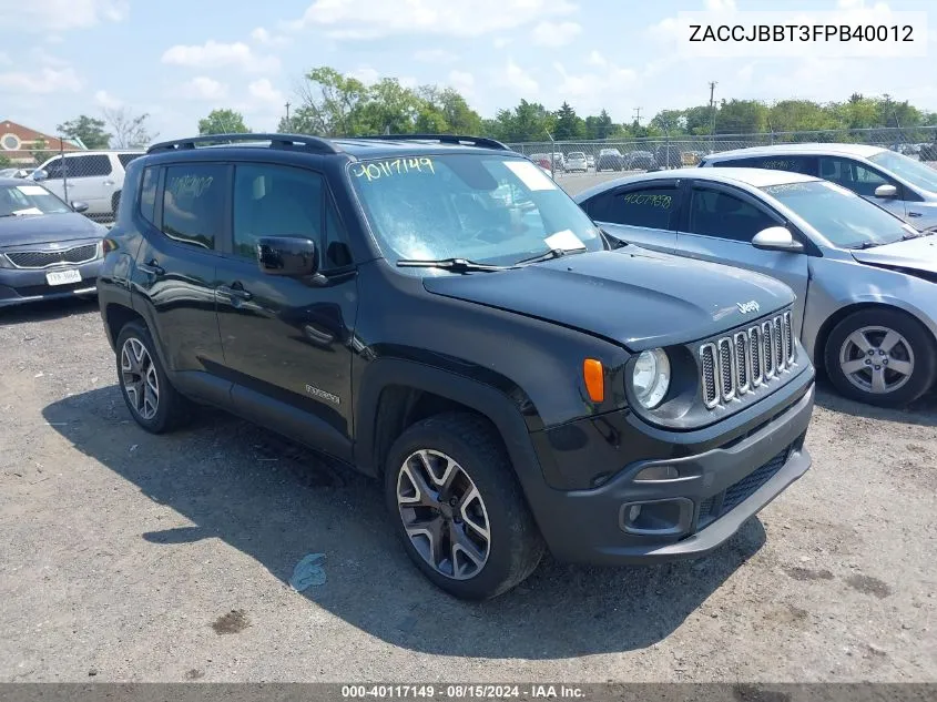 2015 Jeep Renegade Latitude VIN: ZACCJBBT3FPB40012 Lot: 40117149