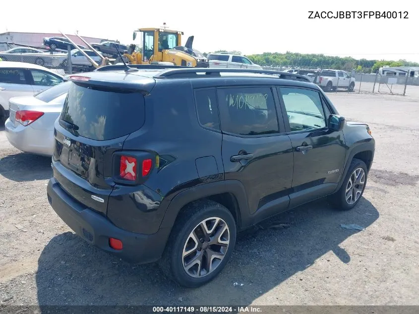 2015 Jeep Renegade Latitude VIN: ZACCJBBT3FPB40012 Lot: 40117149