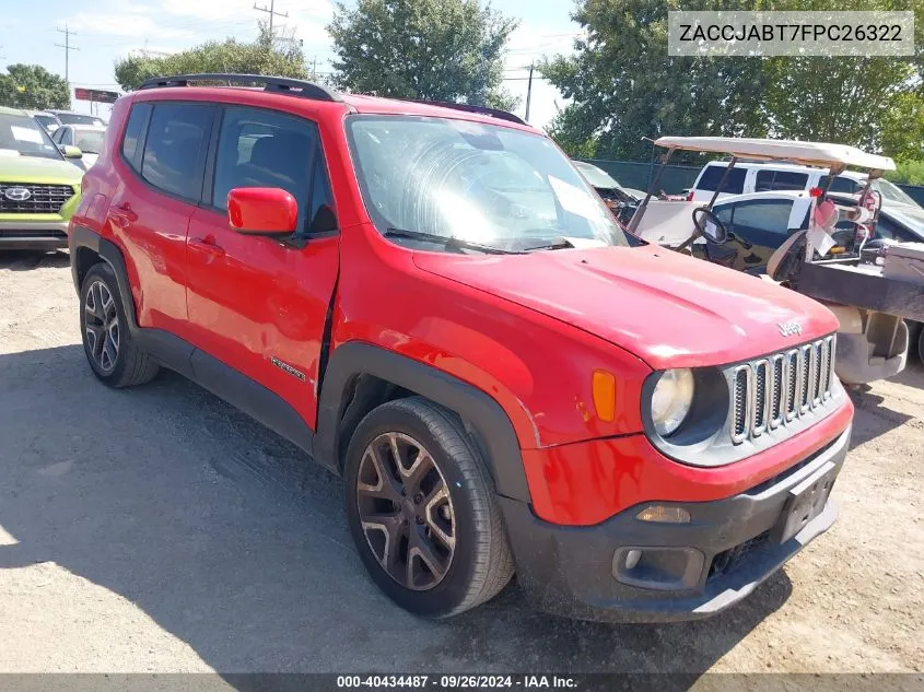 2015 Jeep Renegade Latitude VIN: ZACCJABT7FPC26322 Lot: 40434487