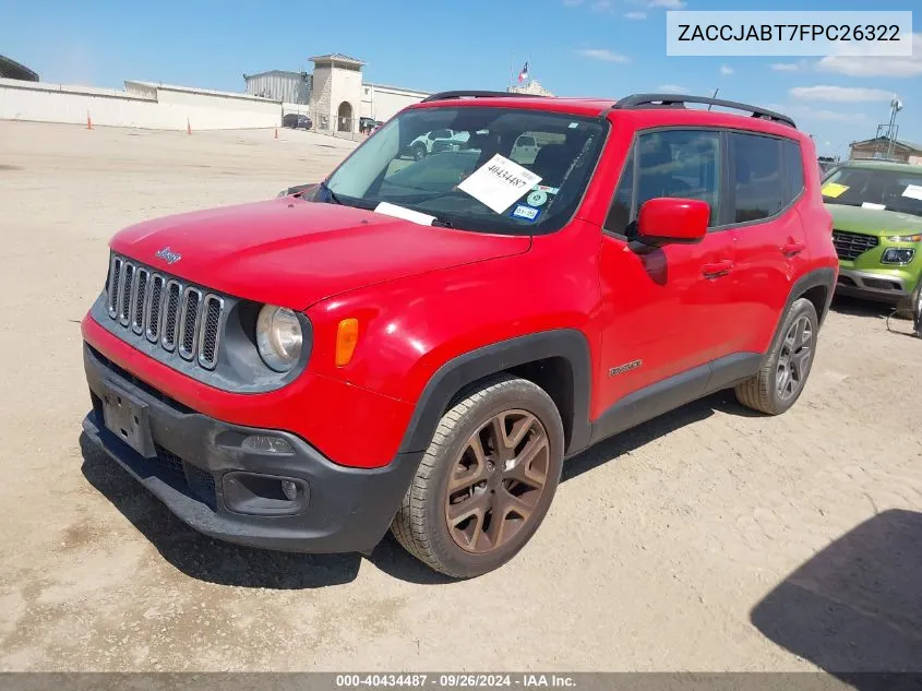 2015 Jeep Renegade Latitude VIN: ZACCJABT7FPC26322 Lot: 40434487