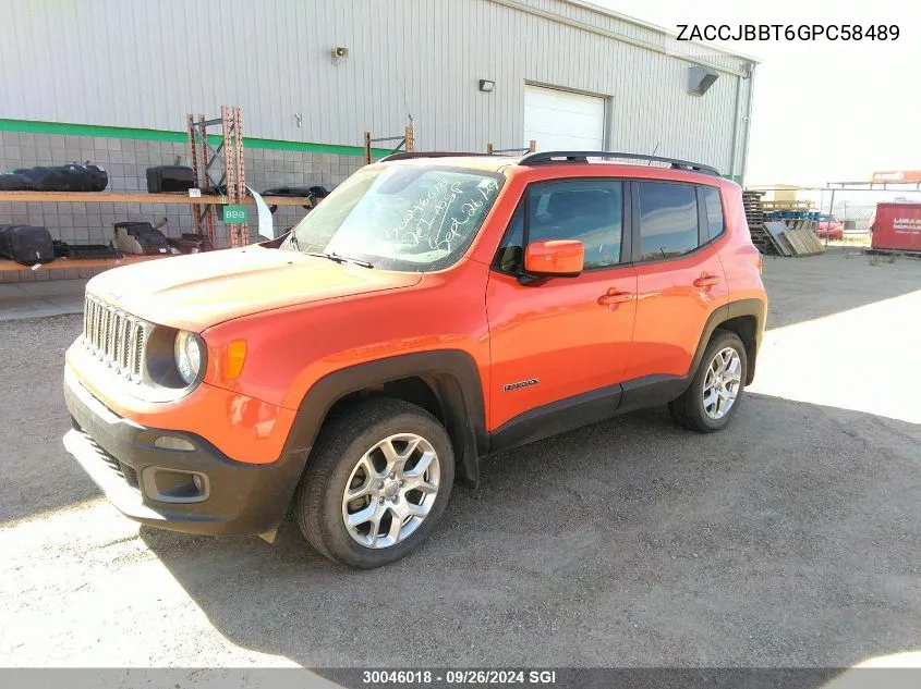 2016 Jeep Renegade Latitude VIN: ZACCJBBT6GPC58489 Lot: 30046018