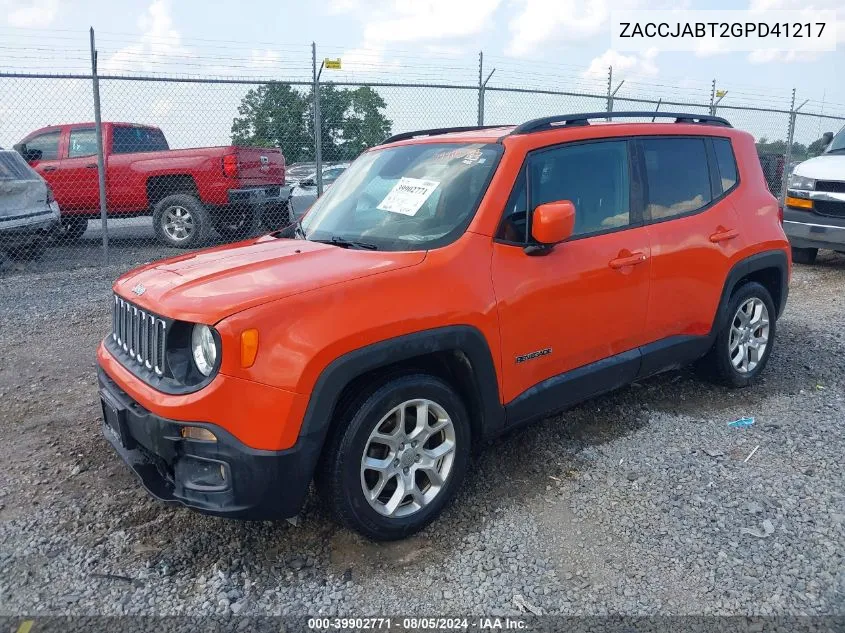 2016 Jeep Renegade Latitude VIN: ZACCJABT2GPD41217 Lot: 39902771