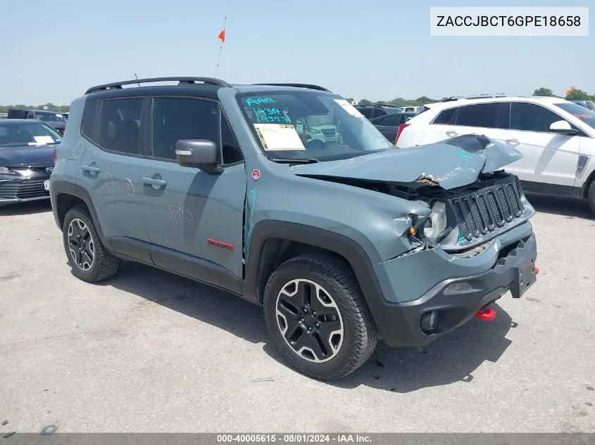 2016 Jeep Renegade Trailhawk VIN: ZACCJBCT6GPE18658 Lot: 40005615