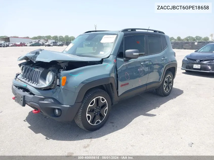 2016 Jeep Renegade Trailhawk VIN: ZACCJBCT6GPE18658 Lot: 40005615