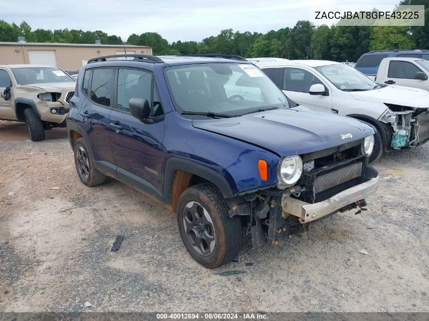 2016 Jeep Renegade Sport VIN: ZACCJBAT8GPE43225 Lot: 40012694